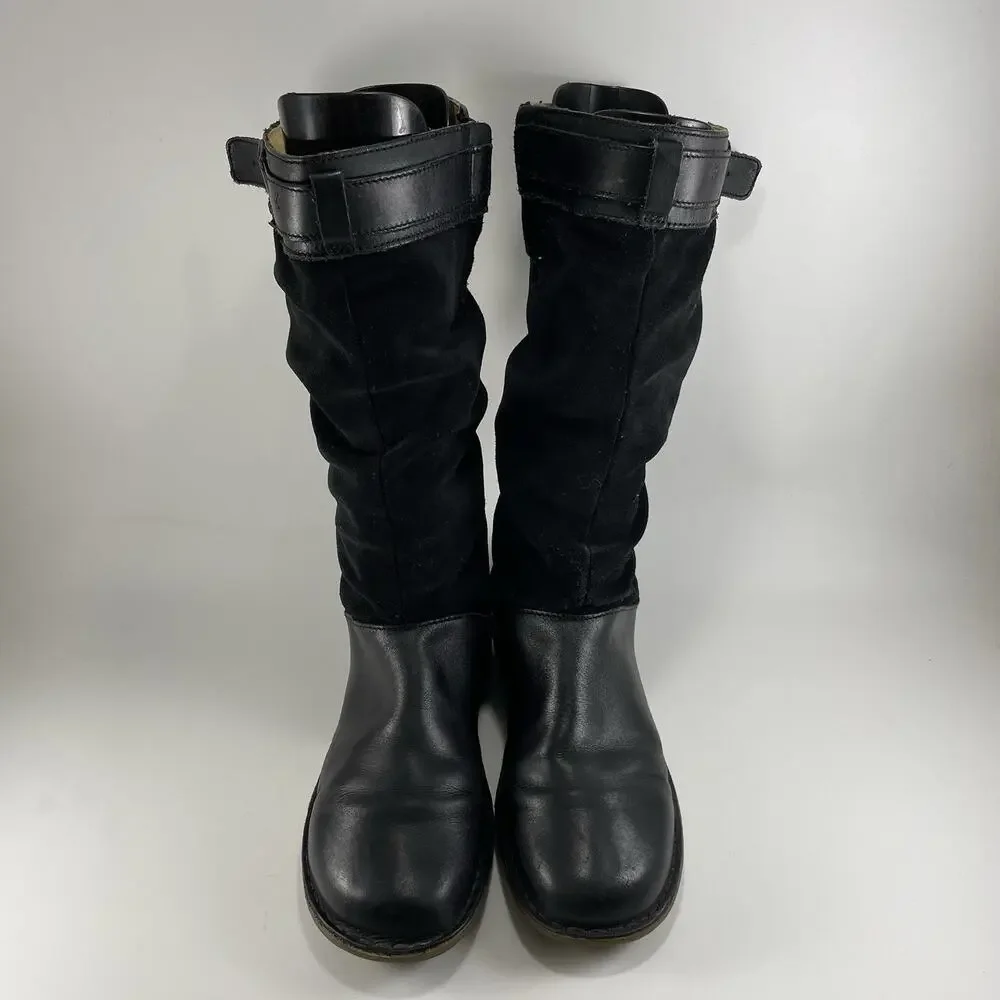 Dr Martens 11415 Buckle Mid Calf Tall Boots Womens Size 9 Black Leather Suede